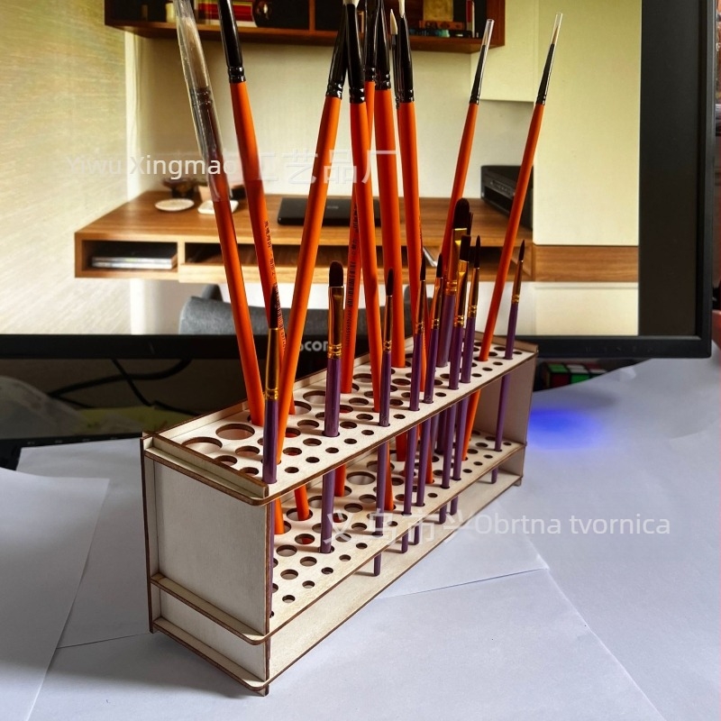 Xingmao Drveni držač četkica s 67 pretinaca, stolni i zidni držač