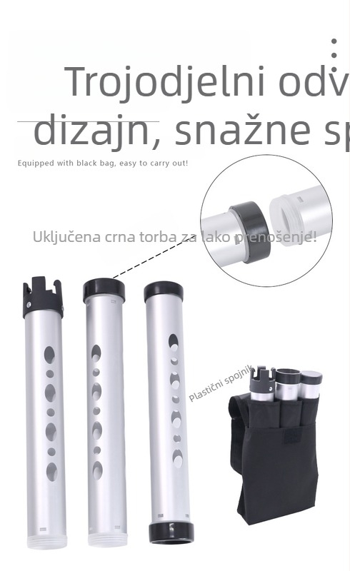 Skupljač loptiica za golf s trodijelnim aluminijskim cijevom, bez savijanja, kapacitet 21 lopti, prijenosno