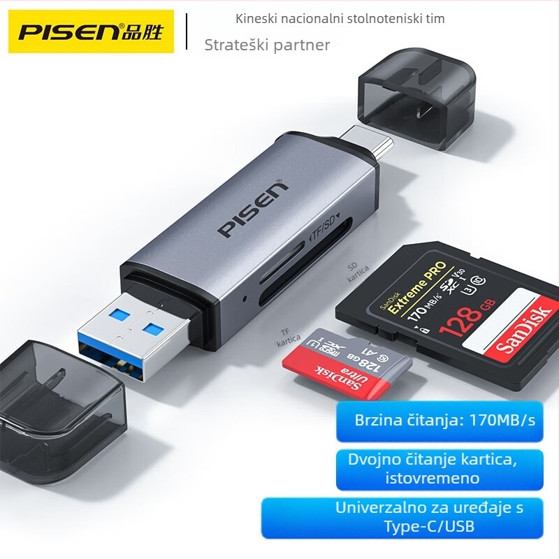 Pisen Čitač kartica USB-C/USB s dvostrukim sučeljem za SD i TF kartice (USB 3.0)