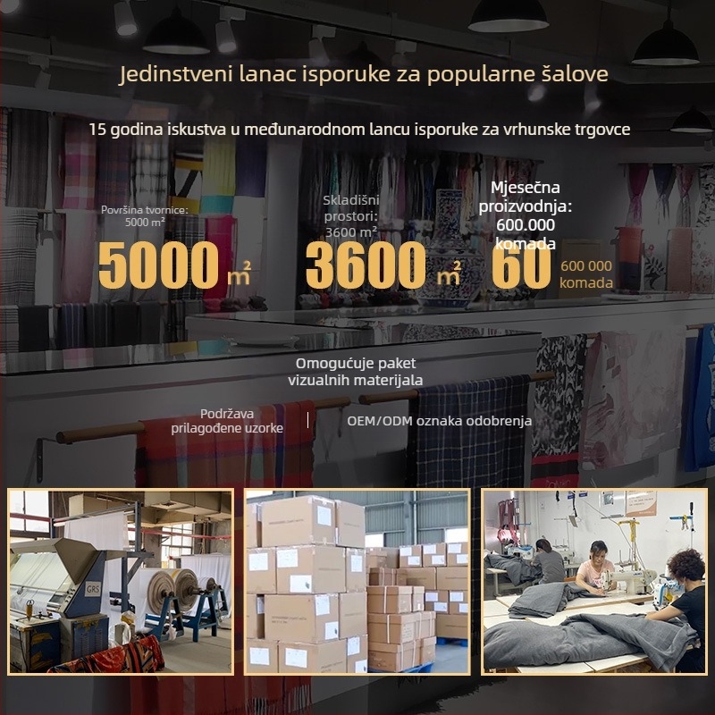 Šal s resicama, imitacija kašmira (polyester), warp-knit, zimsko grijanje, zaštita od sunca i prašine