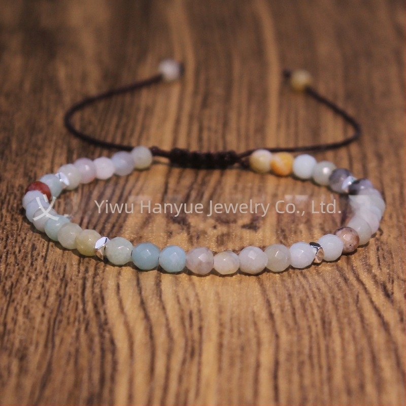 Ženska pleteni narukvica u europsko-američkom stilu, prirodni kamen, ručna izrada, podesiva
