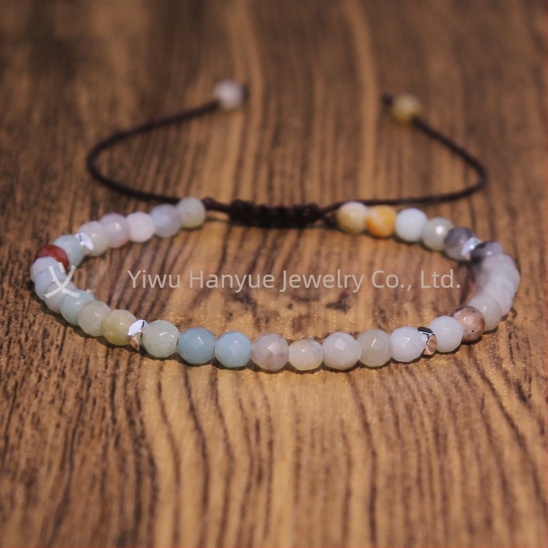 Ženska pleteni narukvica u europsko-američkom stilu, prirodni kamen, ručna izrada, podesiva