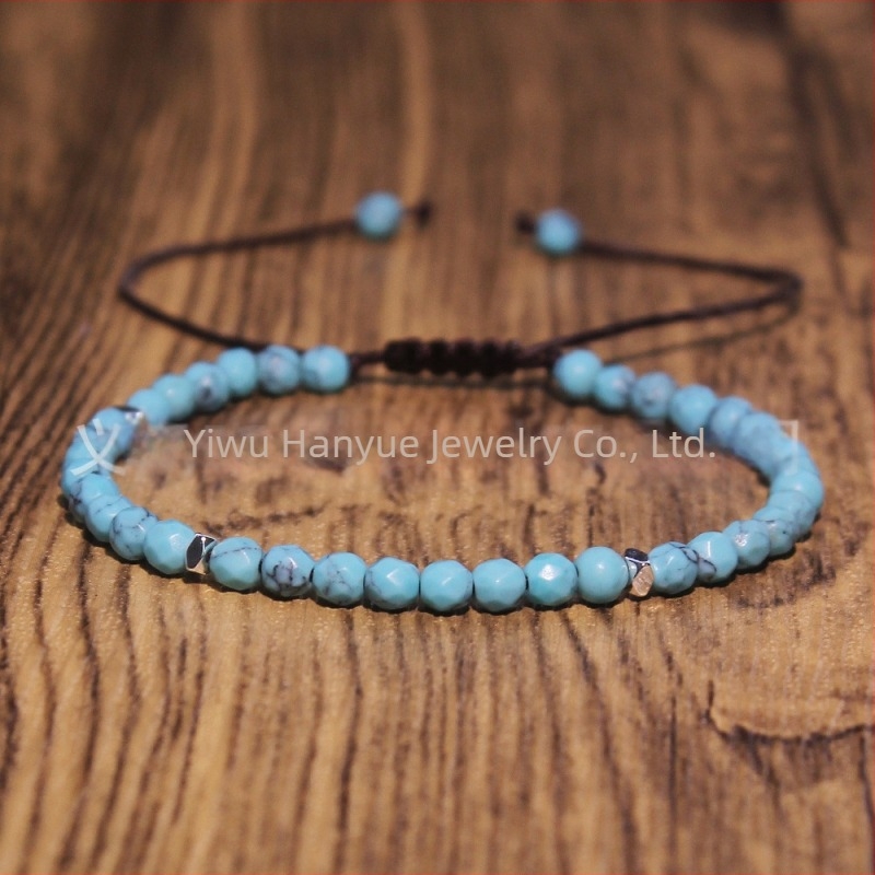 Ženska pleteni narukvica u europsko-američkom stilu, prirodni kamen, ručna izrada, podesiva