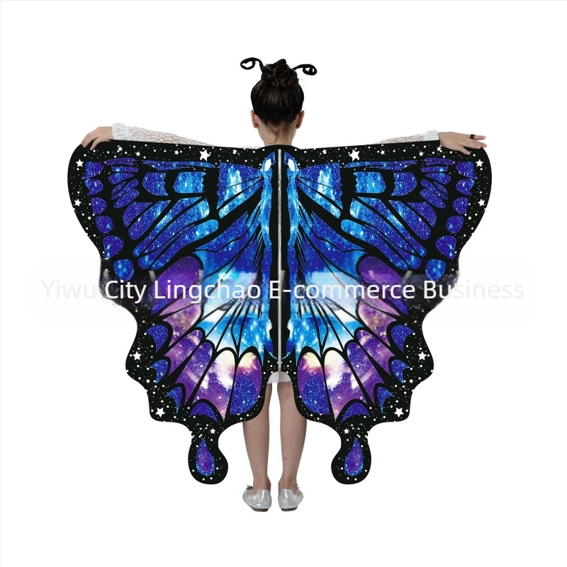 Nova rotirajuća leptirova pelerina-šal za ples trbuha – digitalni tisak krila leptira, unisex, 135 cm, poliester