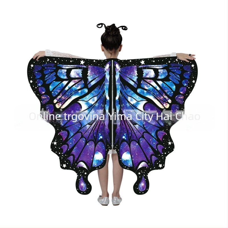 Nova rotirajuća leptirova pelerina-šal za ples trbuha – digitalni tisak krila leptira, unisex, 135 cm, poliester