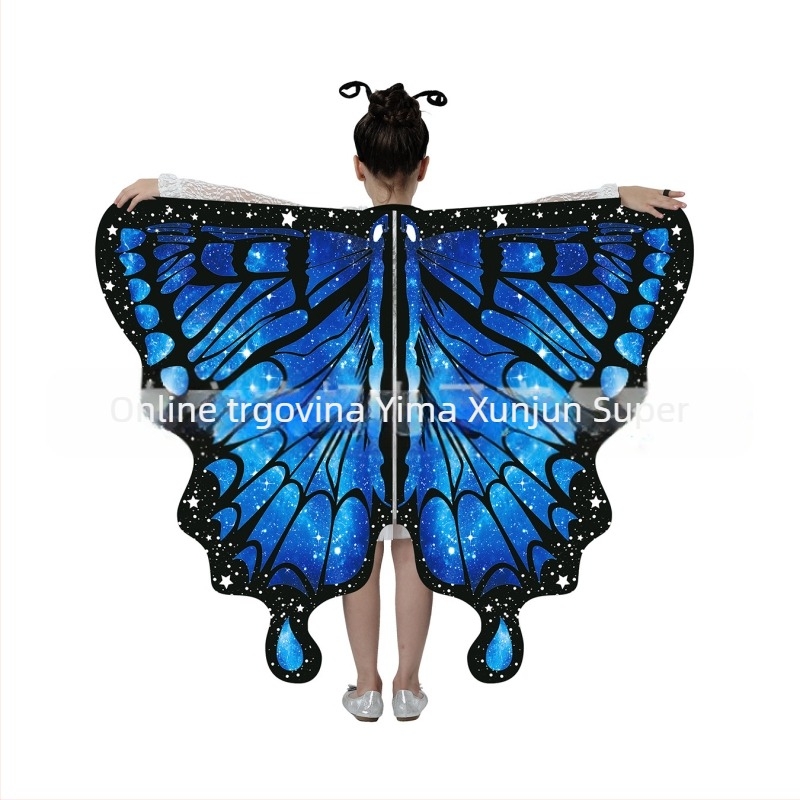 Nova rotirajuća leptirova pelerina-šal za ples trbuha – digitalni tisak krila leptira, unisex, 135 cm, poliester
