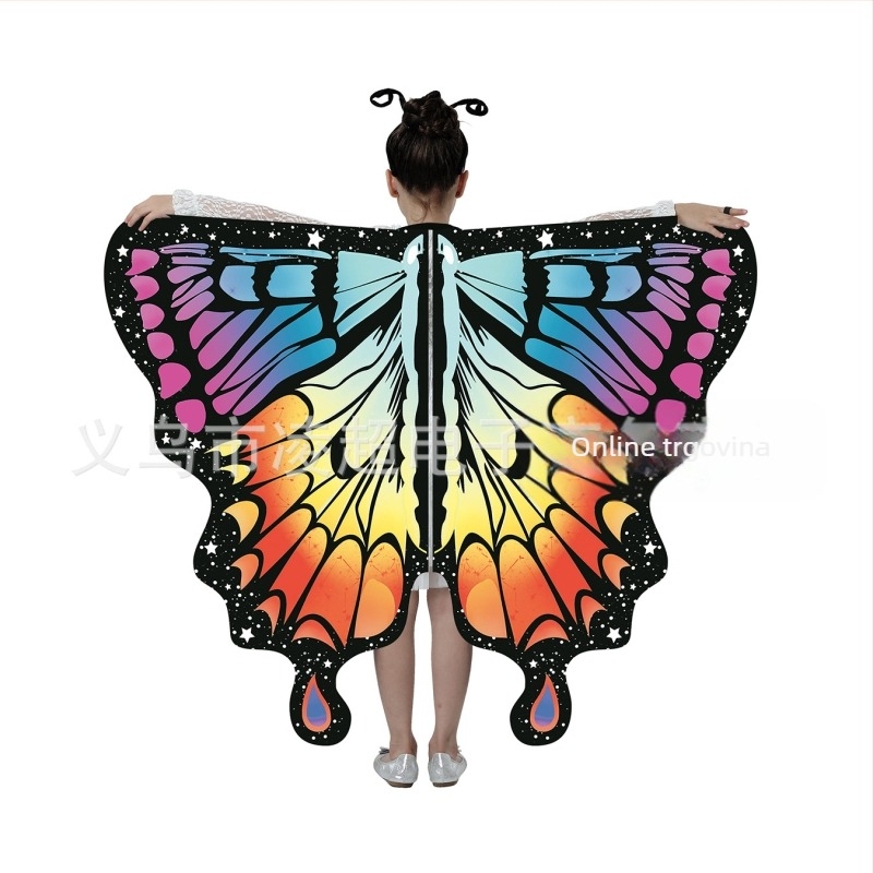 Nova rotirajuća leptirova pelerina-šal za ples trbuha – digitalni tisak krila leptira, unisex, 135 cm, poliester