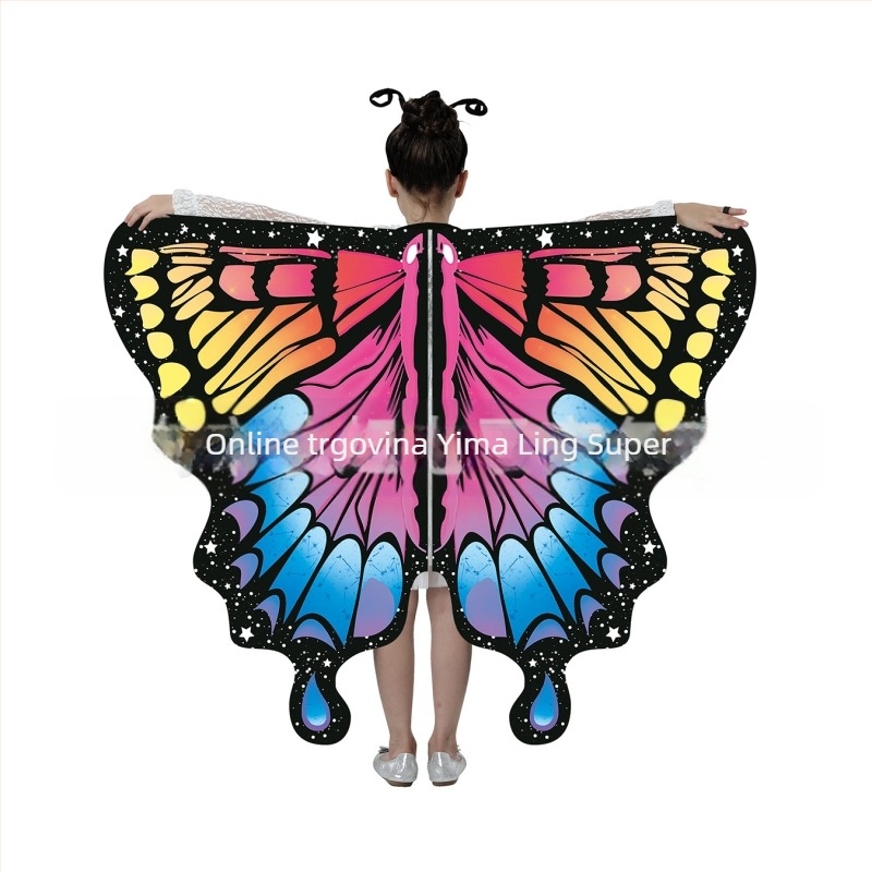 Nova rotirajuća leptirova pelerina-šal za ples trbuha – digitalni tisak krila leptira, unisex, 135 cm, poliester