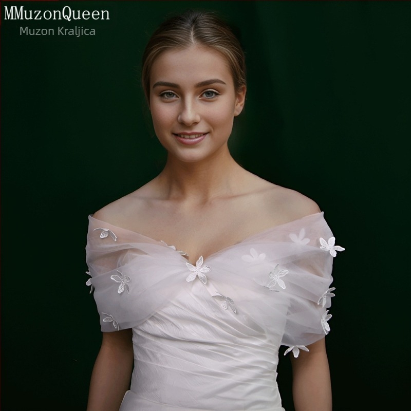 Vjenčani ukrasni šal za fotografiranje – mrežasti materijal, ručna izrada, jednobojni uzorak, stil s otvorenim ramenima