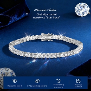 Moxan Diamond Bracelet – Moissanite, 925 srebro, Geometrijski dizajn, Unisex narukvica