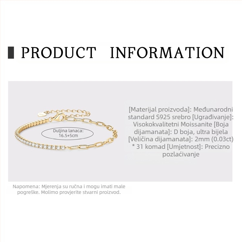 Moxan Diamond Bracelet – Moissanite, 925 srebro, Geometrijski dizajn, Unisex narukvica