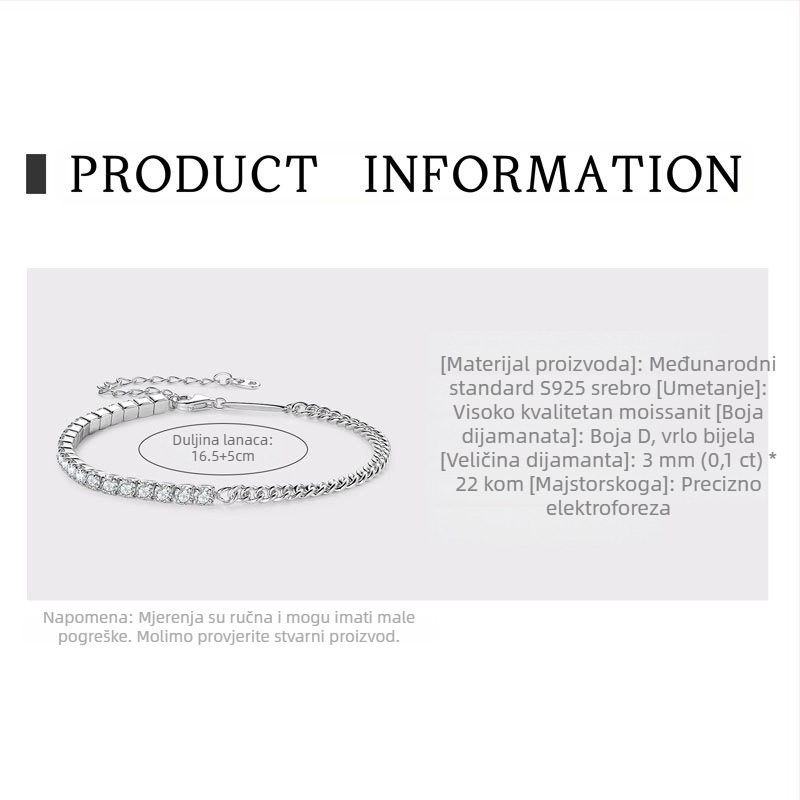 Moxan Diamond Bracelet – Moissanite, 925 srebro, Geometrijski dizajn, Unisex narukvica