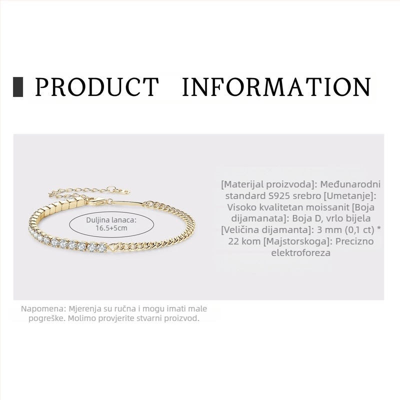 Moxan Diamond Bracelet – Moissanite, 925 srebro, Geometrijski dizajn, Unisex narukvica