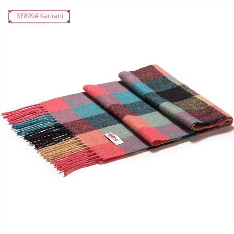 Muški vuneni šal zimi, warp knitted, dug karirani dizajn, širina 30 cm, >96% vuna