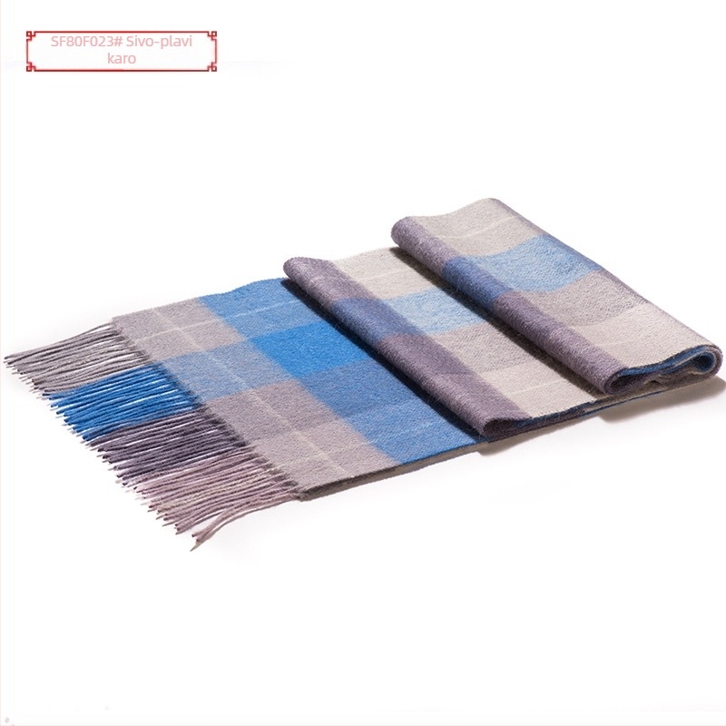 Muški vuneni šal zimi, warp knitted, dug karirani dizajn, širina 30 cm, >96% vuna