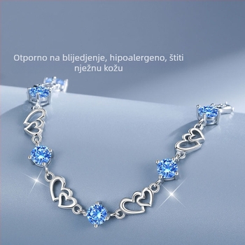 Narukvica Heart-to-Heart od S925 srebra, ženski modni komad, cvjetni stil, elektroplatiranje, 4,7 g