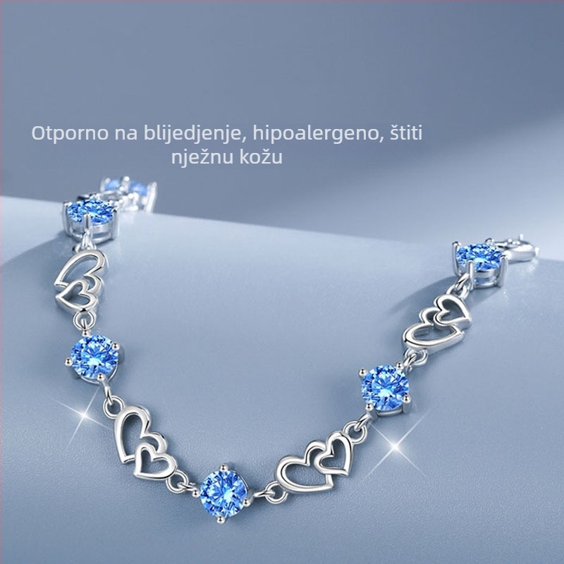 Narukvica Heart-to-Heart od S925 srebra, ženski modni komad, cvjetni stil, elektroplatiranje, 4,7 g