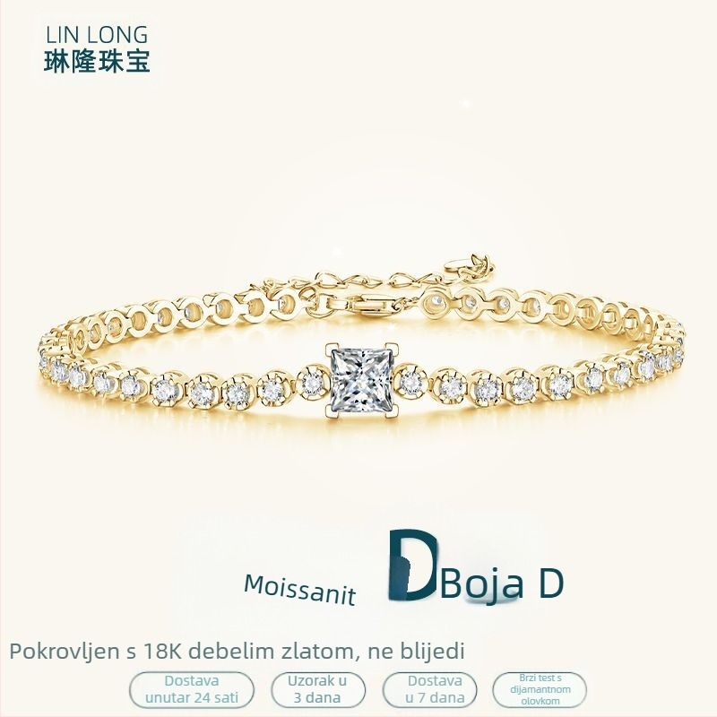 Narukvica od srebra 925 s moissanitom, ženski model, geometrijski dizajn, elektroplating, 1-karat moissanita, Linlong Jewelry