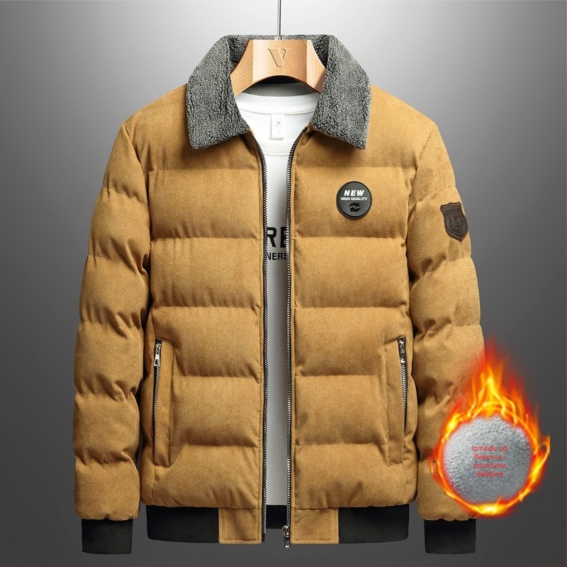 Corduroy jakna s fleece podstavom, ovratnik lapel, zatvarač, zimska muška jakna