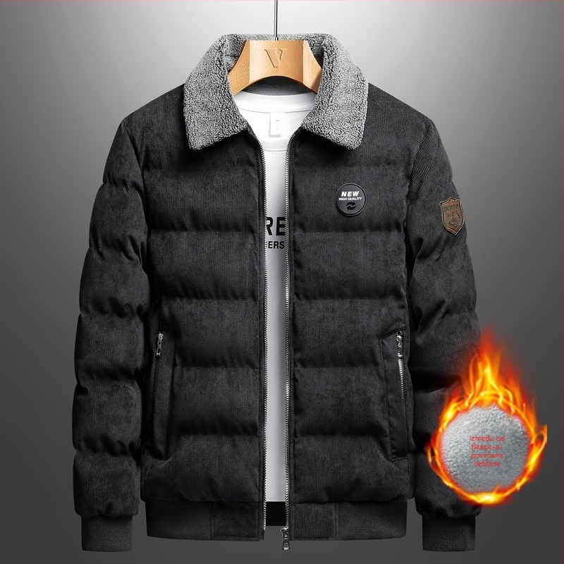 Corduroy jakna s fleece podstavom, ovratnik lapel, zatvarač, zimska muška jakna
