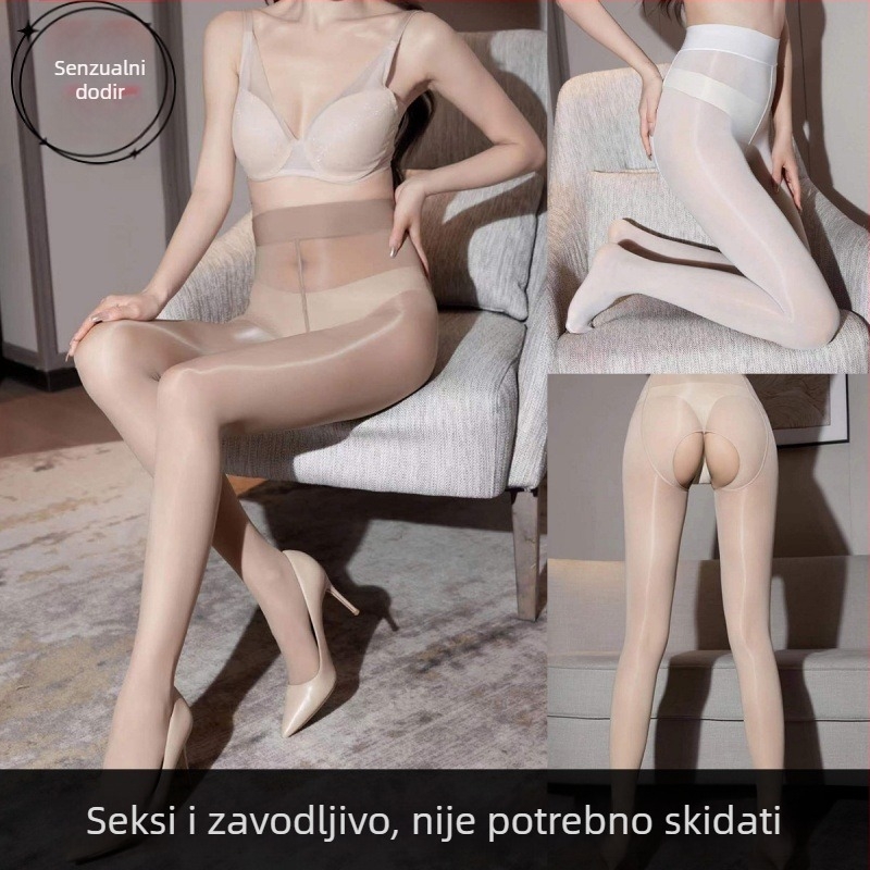 Najlon čarape iznad koljena s podizanjem kukova i oblikovanjem tijela — tanke, sjajne, jednofarni uzorak, protuklizne