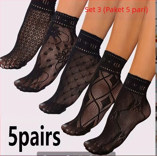 Korejskog stila proljetno-ljetne seksi mrežaste čarape s otvorenim jacquard uzorkom, ultra tanke, prozračne crne, set od 4 para
