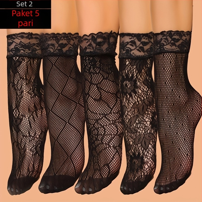 Korejskog stila proljetno-ljetne seksi mrežaste čarape s otvorenim jacquard uzorkom, ultra tanke, prozračne crne, set od 4 para