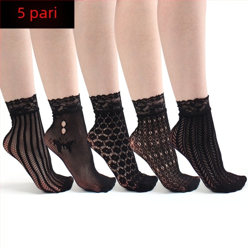 Korejskog stila proljetno-ljetne seksi mrežaste čarape s otvorenim jacquard uzorkom, ultra tanke, prozračne crne, set od 4 para