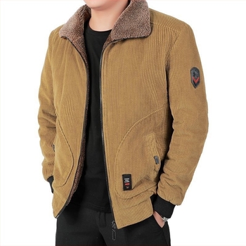 Corduroy jakna s klasičnim ovratnikom, debela fleece podstava, zatvaranje zipom, zima