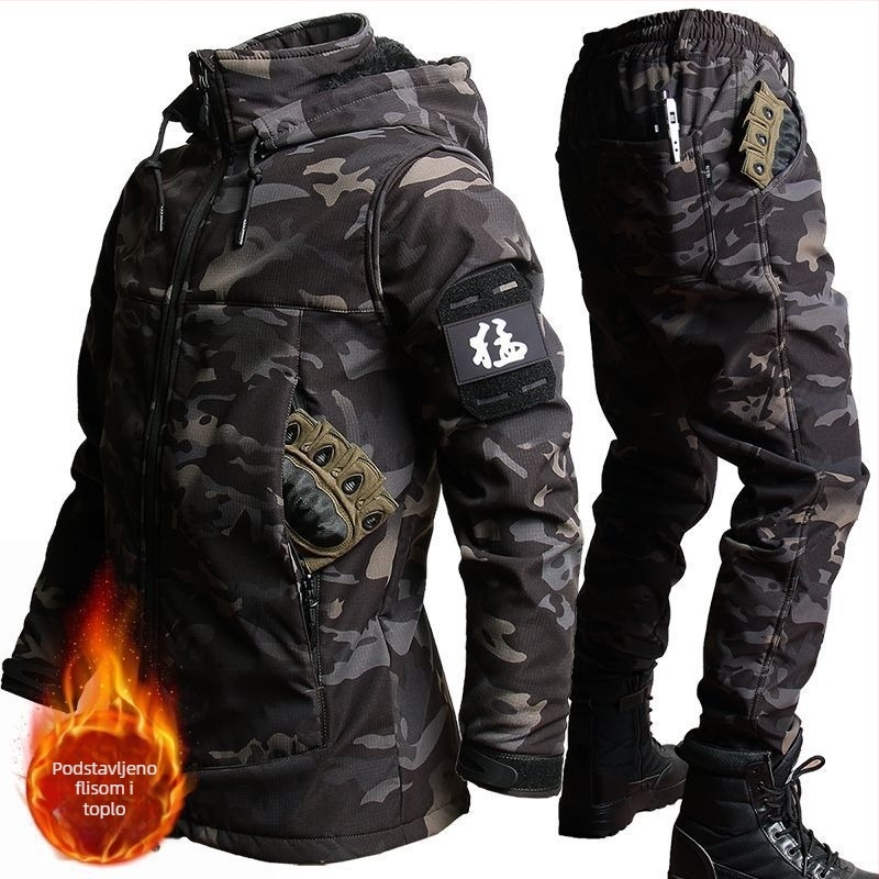 R9T Muška zimna jakna s fleesom i kamuflažnim uzorkom, za biciklizam na otvorenom, vjetrootpornost i funkcionalnost