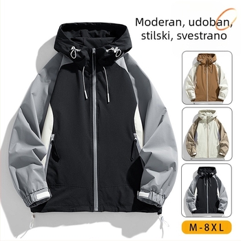 Muška jakna s kapuljom, otporna na vjetar, zatvarač, širok kroj, 100% poliester