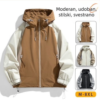 Muška jakna s kapuljom, otporna na vjetar, zatvarač, širok kroj, 100% poliester