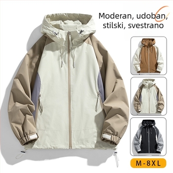 Muška jakna s kapuljom, otporna na vjetar, zatvarač, širok kroj, 100% poliester