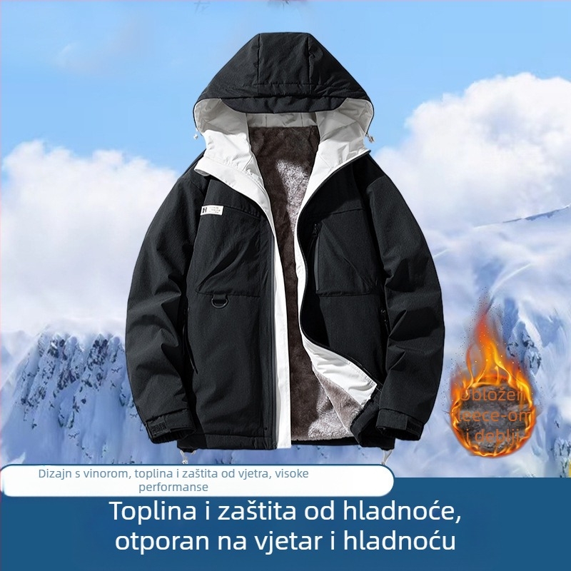 Muška vodootporna jakna s kapuljačom, zatvaračem na zip, debelim slojem poliestera