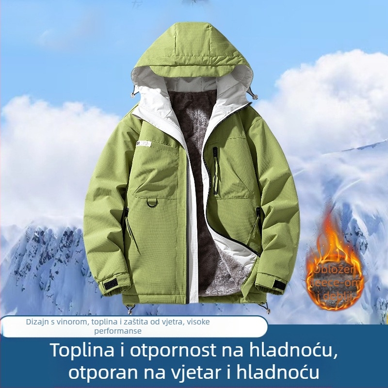 Muška vodootporna jakna s kapuljačom, zatvaračem na zip, debelim slojem poliestera