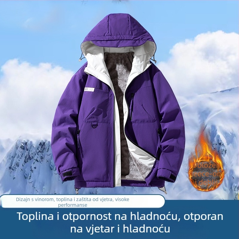 Muška vodootporna jakna s kapuljačom, zatvaračem na zip, debelim slojem poliestera