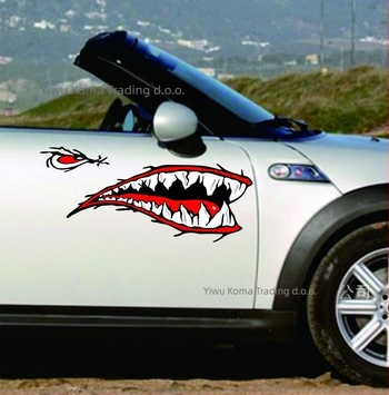 Miaokas PET Shark Mouth auto naljepnica – prilagodljiva, dizajn morsko-psa s zubima, montaža usisnom čašicom