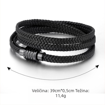 Unisex narukvica od višeslojno pletenog materijala s kožnim i titan-čelik dodacima; tisk logotipa; mogućnost prilagodbe
