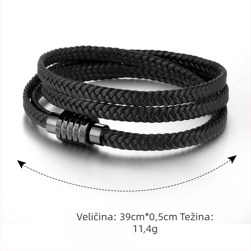 Unisex narukvica od višeslojno pletenog materijala s kožnim i titan-čelik dodacima; tisk logotipa; mogućnost prilagodbe