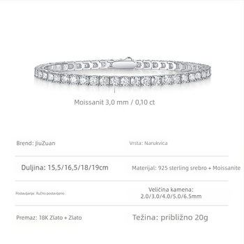 S925 srebrni teniski narukvica s moissanitom - unisex, geometrijski dizajn, JIUZUAN (ugradnja moissanita, S925, unisex)