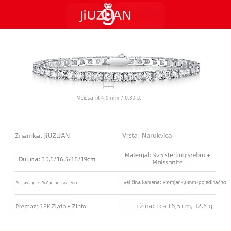 S925 srebrni teniski narukvica s moissanitom - unisex, geometrijski dizajn, JIUZUAN (ugradnja moissanita, S925, unisex)
