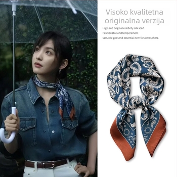 Proljetno 2025 poliester kvadratni šal, vintage etno kineski stil, warp-knit tkanje