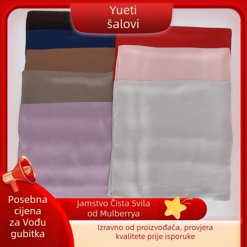 Yuetimei kvadratni šal od svile Mulberry — satenska tkanina, minimalistički lagani luksuz, preko 96% svile, proljeće 2023 izdanje