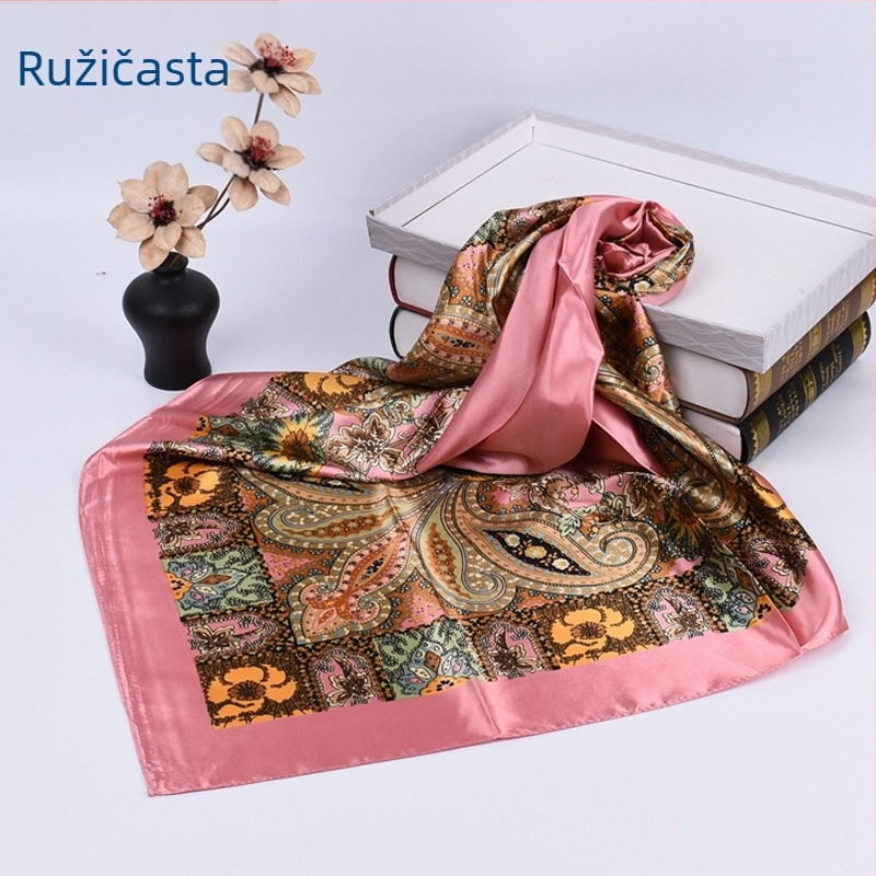 Kvadratni šal, saten materijal, otisak, jednostavno preplitanje, moderan gradski stil (ljeto 2021)