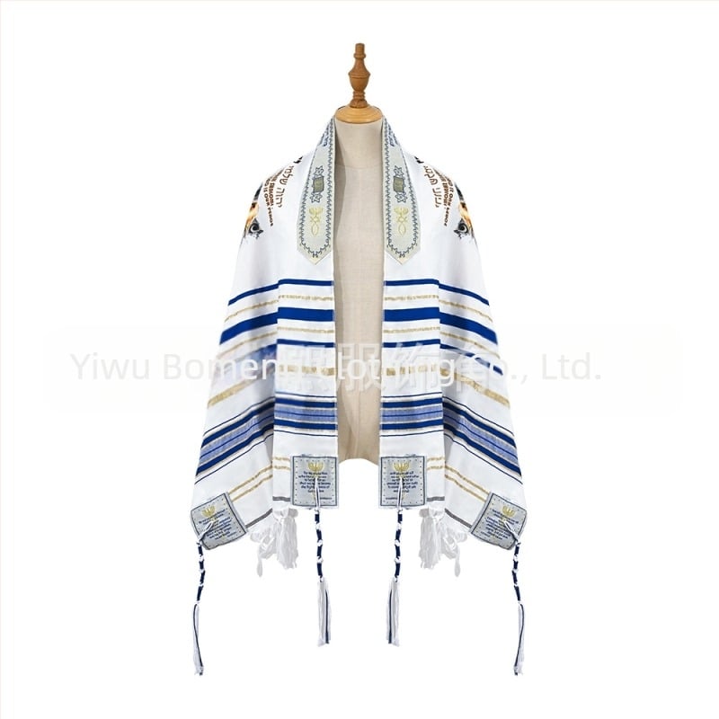 Unisex šal s vezom i žakard poliestrom, motiv totem, tisak, ekstra dugačak