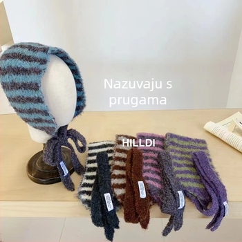 Šal u korejskom stilu s prugama, ravno pleteni, zimska toplina