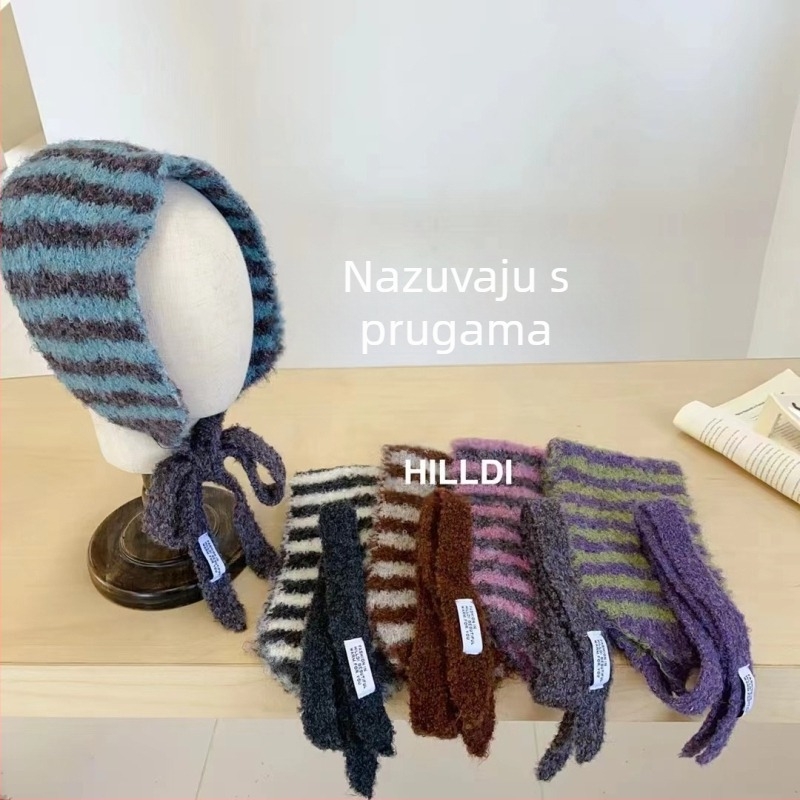 Šal u korejskom stilu s prugama, ravno pleteni, zimska toplina