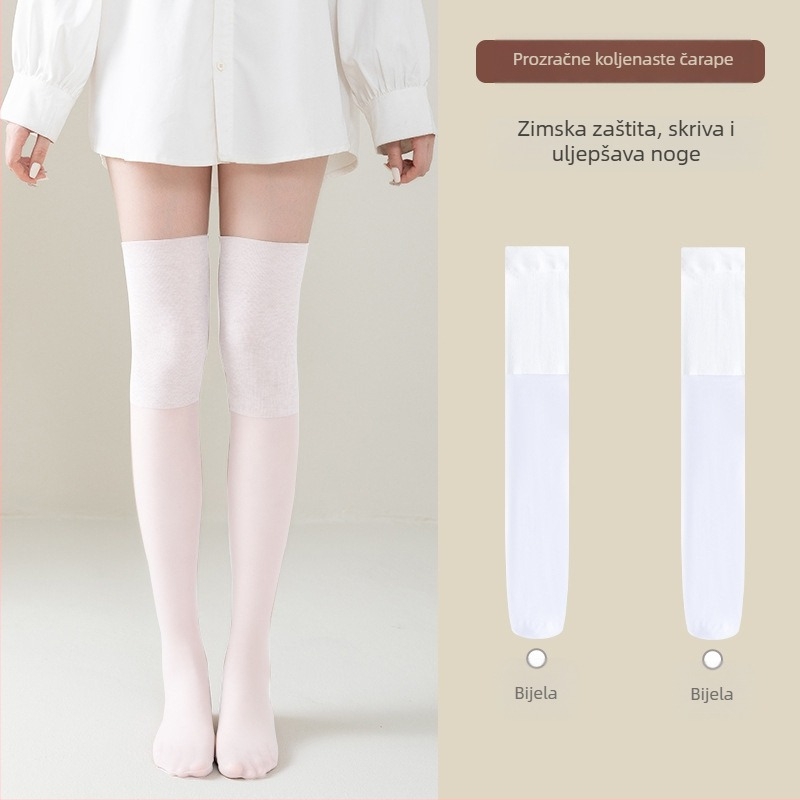Ženske najlon čarape do koljena, tanke, jedne boje, s silikonskim protivkliznim gripom, anti-zakačivanje