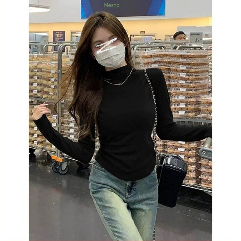 Majica s dugim rukavima, polu-turtleneck, uski kroj, poliester s do 30% elastana (Derong)