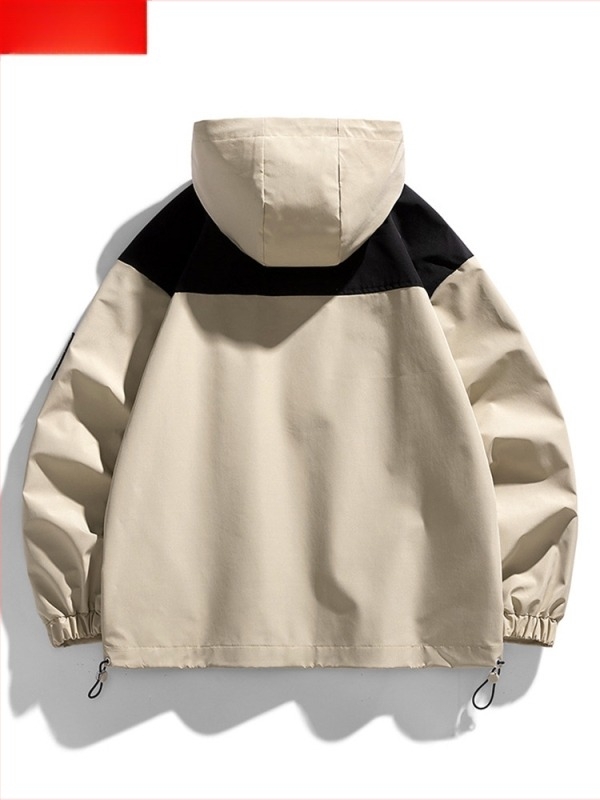 Jakna s kapuljom u hongkonškom stilu, slobodan kroj, prednji zatvarač, poliester tkanina, podstava poliester, pogodna za proljeće i jesen